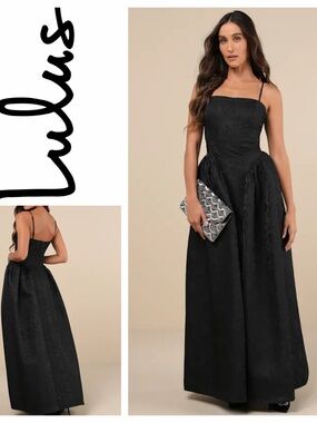 NWT Lulu’s Gorgeous Extravagance Black Floral Jacquard Maxi Dress Sz: L